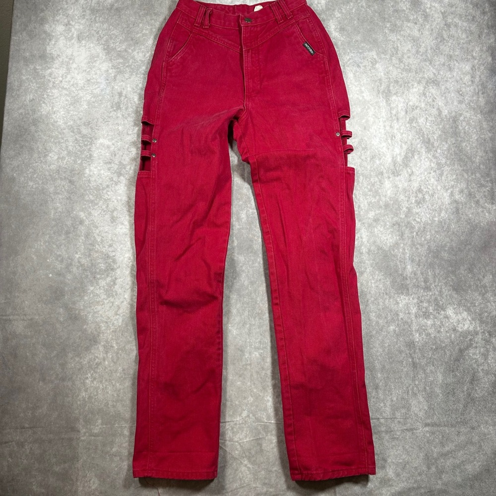 VTG 90s Rockies Red High Waisted Western Jeans Cutout Side Straps 24x33